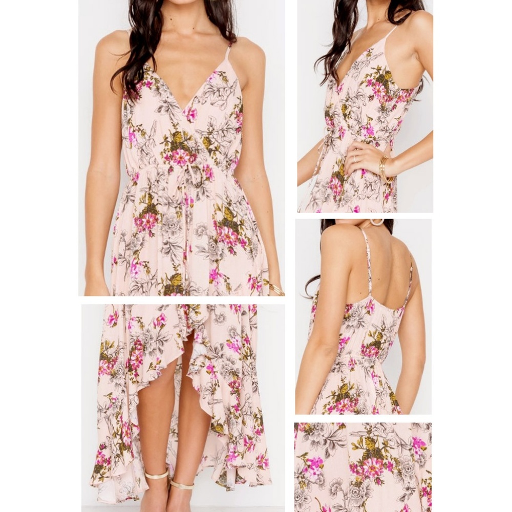 Nude Pink Floral V-Neck Ruffle Skirt Maxi Dress - Picture 4 of 8